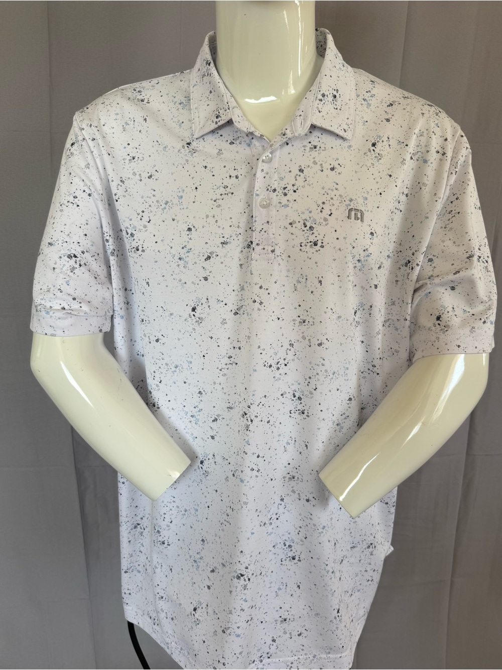 TravisMathew Men’s Golf Polo – White/Blue/Gray Speckled XXL